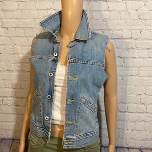 Buz Jones Distressed Sleeveless Denim Jacket SZ SM